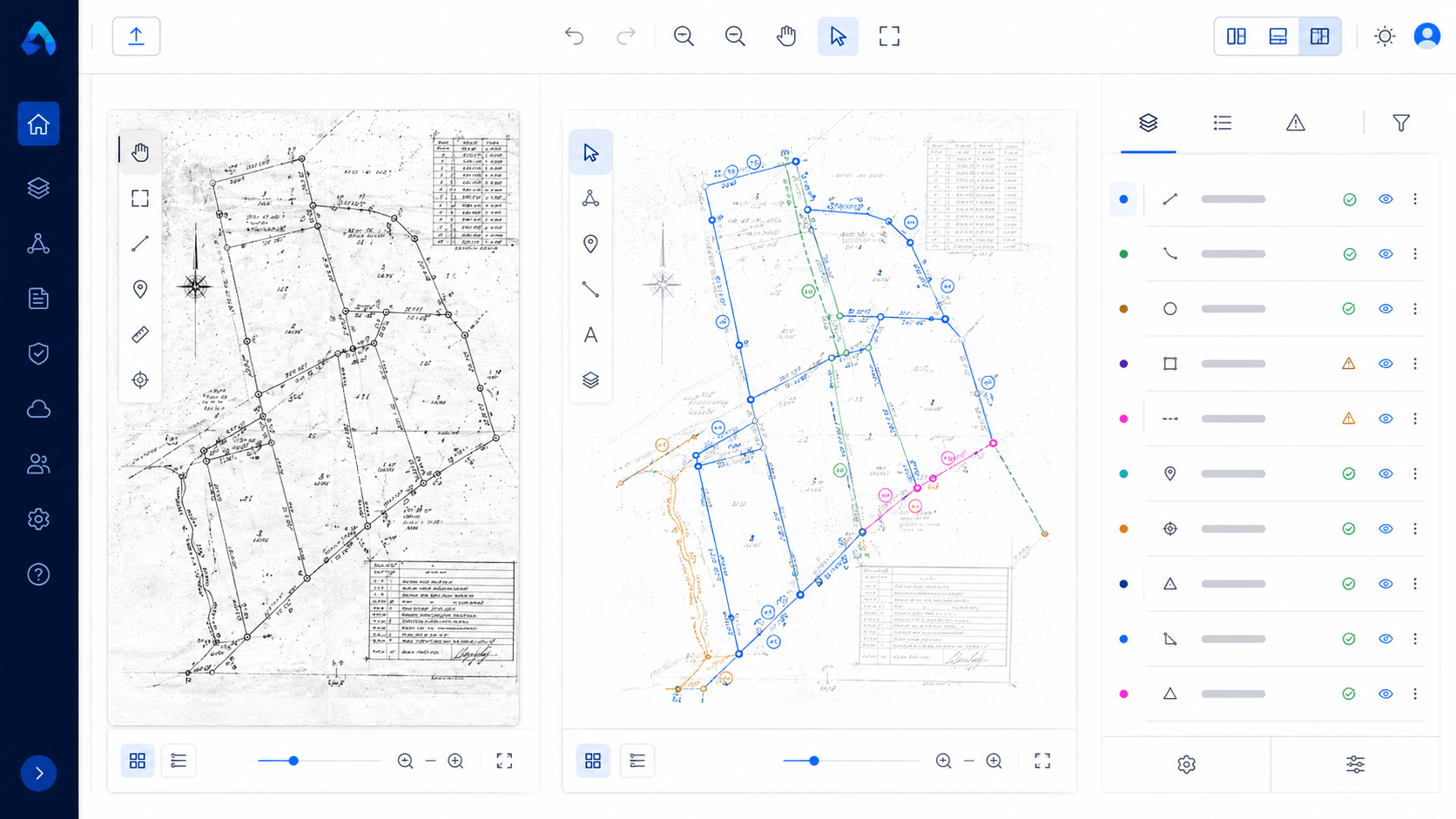 Split-screen plan review interface