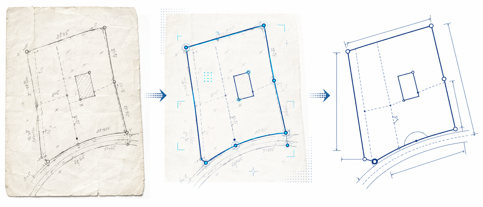 Survey plan transforming into digital geometry